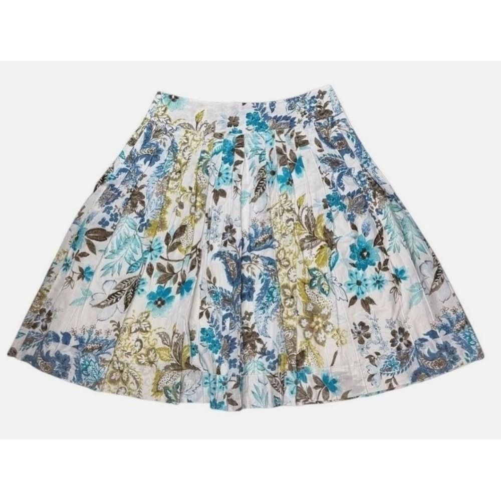 Telluride Co Light Blue Floral Pleated Midi Skirt Retro Boho Size 4